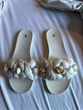 Shade & Shore Women's Cream Floral Slip-On Slides